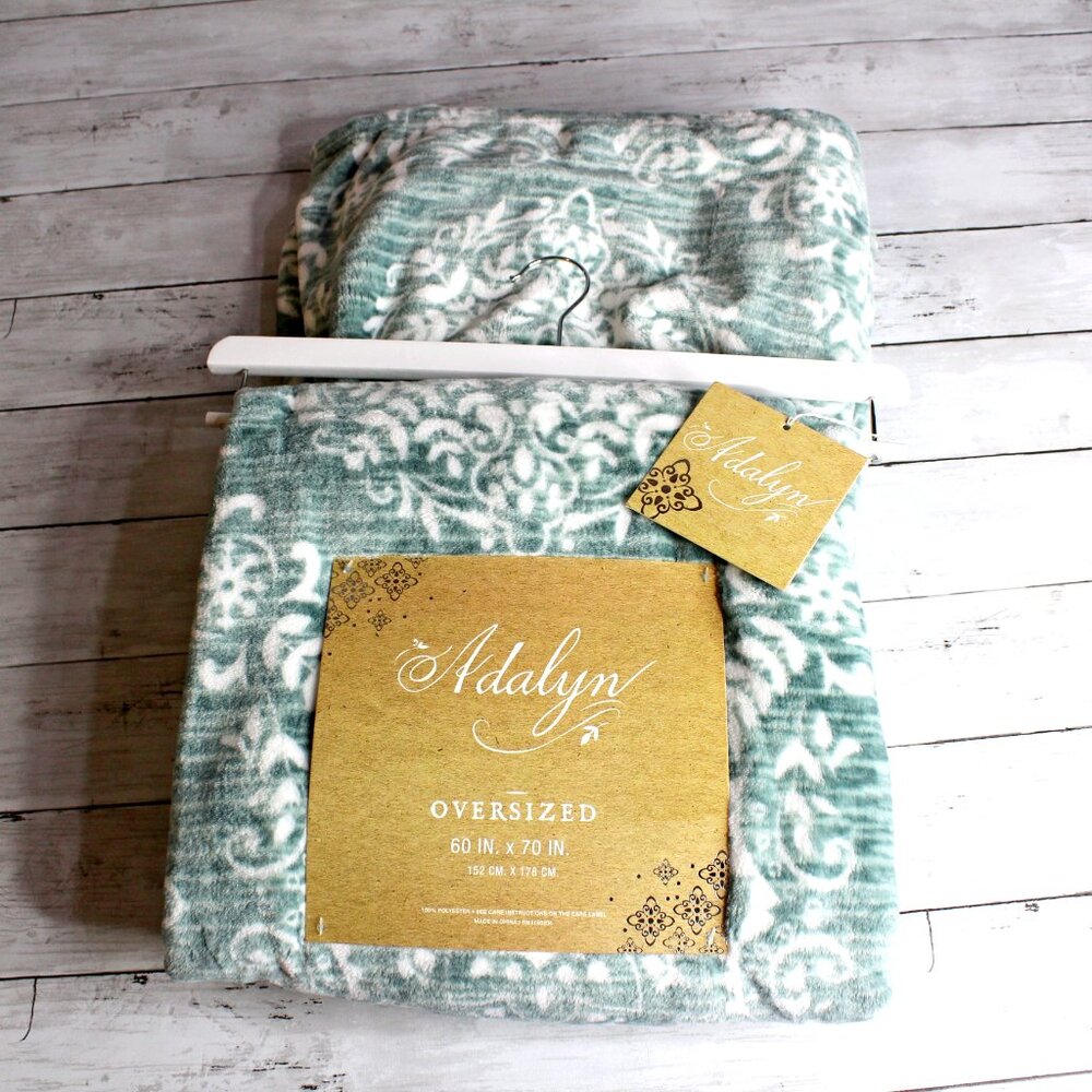 Adalyn Plush Throw Blanket 60" x 70" Oversized Blue Green Floral
